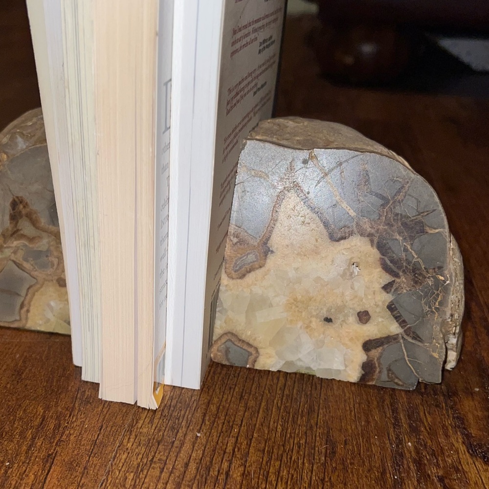Vintage Set Large Septarian Stone Natural Bookend Decor Dragons Egg RARE FIND